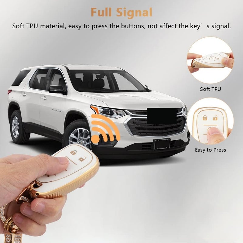 PIFOOG Key Fob Case for Chevy TPU 5 Button Keys Cover Shell Glittering Car Keychain for Malibu Equinox Trax Camaro Blazer Traverse Trailblazer Spark Girly Cute White Gold - Image 4
