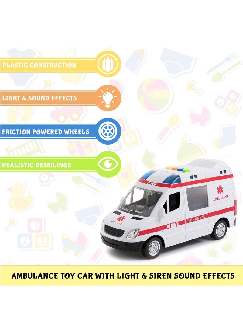 Ambulance Toy Car with Light & Siren Sound Effects - Friction Powered Wheels & LED Lights - Heavy Duty Plastic Rescue Vehicle Toy for Kids & Children by  - Image 3