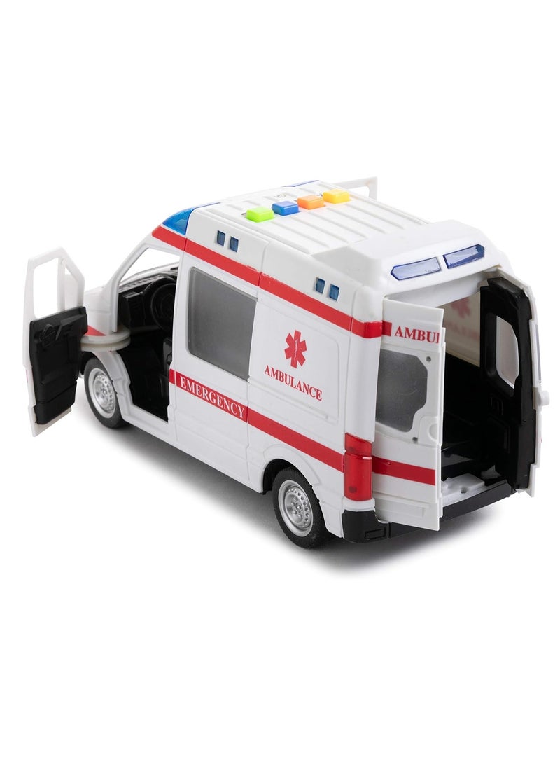 Ambulance Toy Car with Light & Siren Sound Effects - Friction Powered Wheels & LED Lights - Heavy Duty Plastic Rescue Vehicle Toy for Kids & Children by  - Image 4