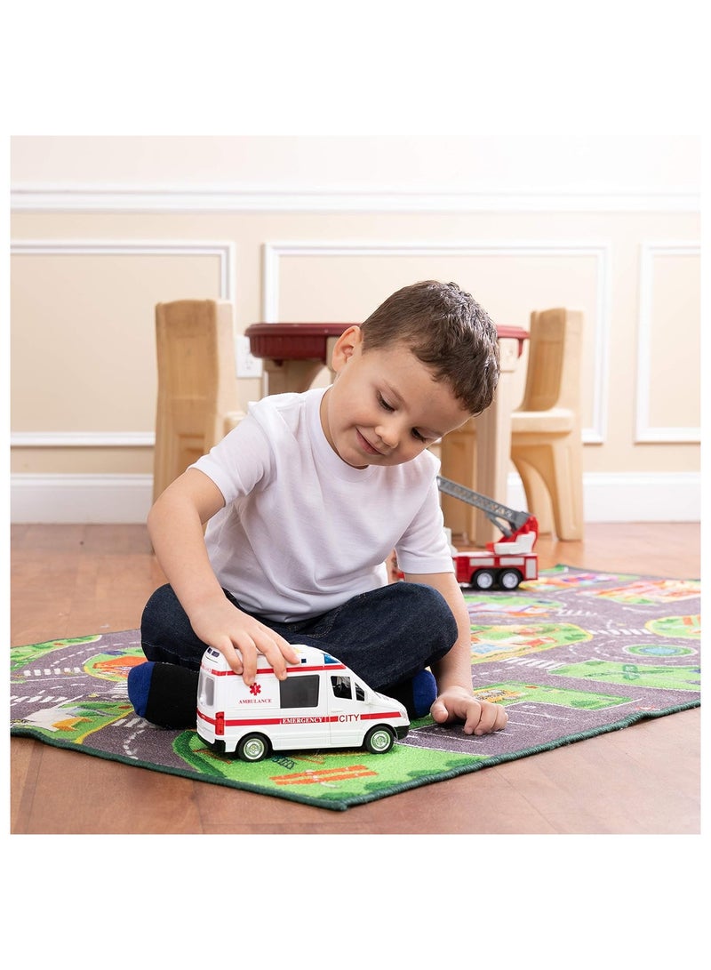 Ambulance Toy Car with Light & Siren Sound Effects - Friction Powered Wheels & LED Lights - Heavy Duty Plastic Rescue Vehicle Toy for Kids & Children by  - Image 2