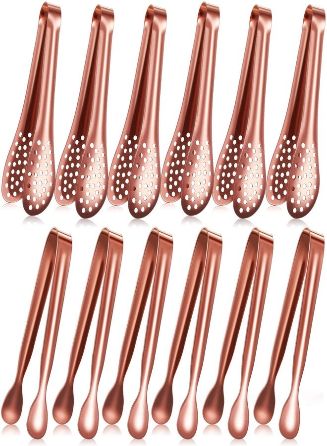 Vesici 12 Pieces Mini Serving Tongs 5 Inch Small Tongs Serving Utensils, Ice Pincers Mini Sugar Pincers, Small Pliers for Appetizers, Tea Party, Coffee Bar, Desserts(Rose Gold) - Image 1