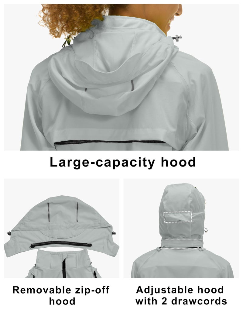 Little Donkey Andy Women's Lightweight Waterproof Cycling Jacket with Removable Sleeves & Hood for Biking Running Golf Light Gray M - Image 5