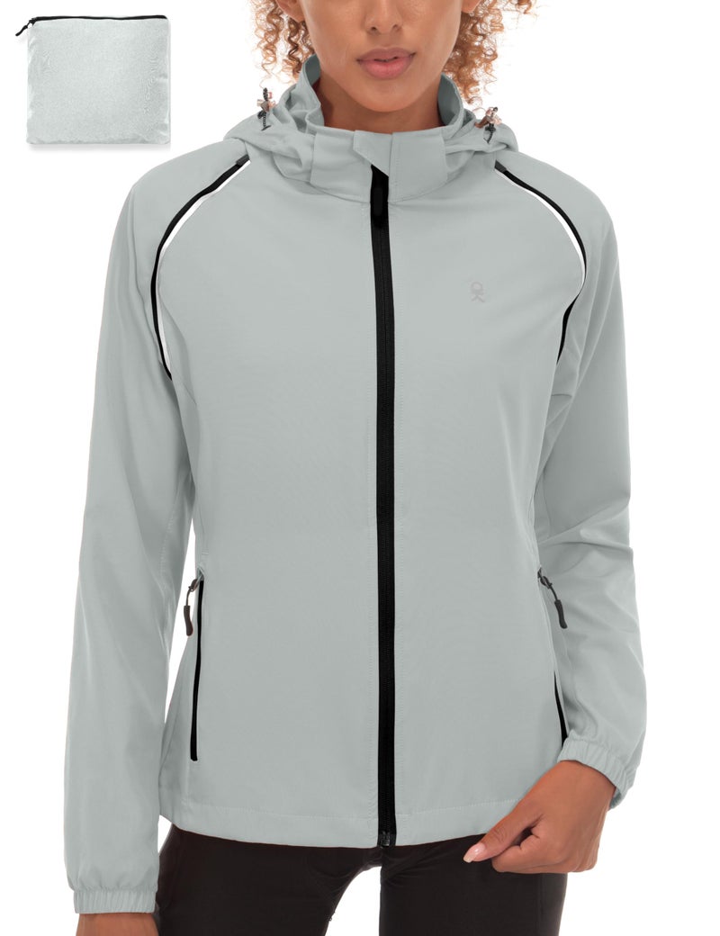 Little Donkey Andy Women's Lightweight Waterproof Cycling Jacket with Removable Sleeves & Hood for Biking Running Golf Light Gray M - Image 2