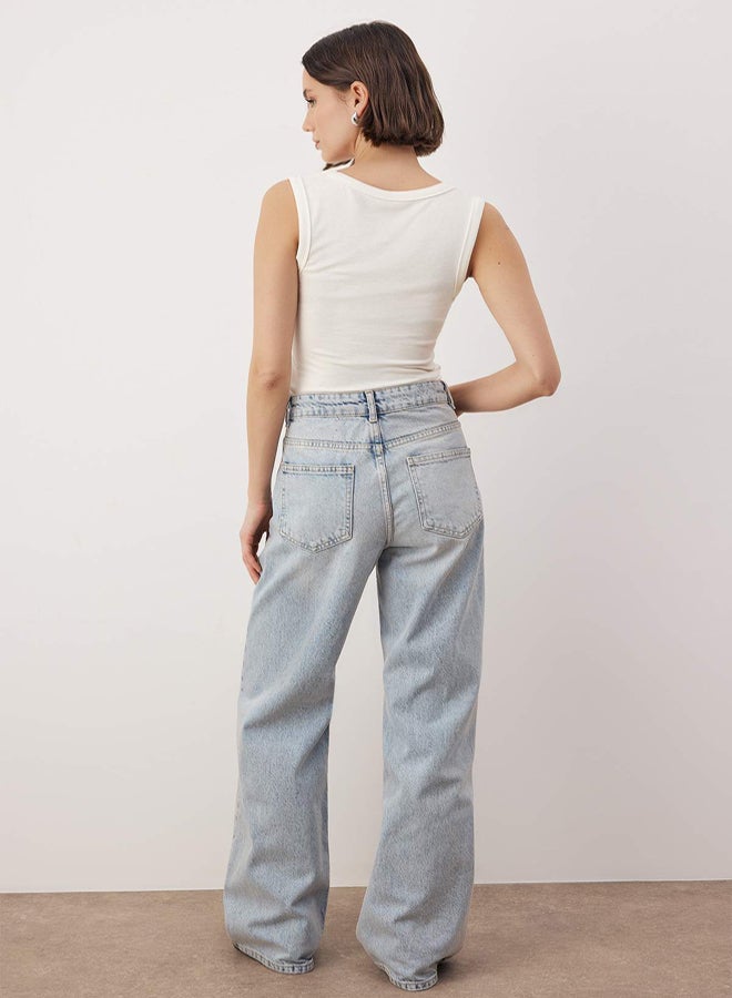 trendyol Blue High Waist Wide Leg Jeans - Image 4