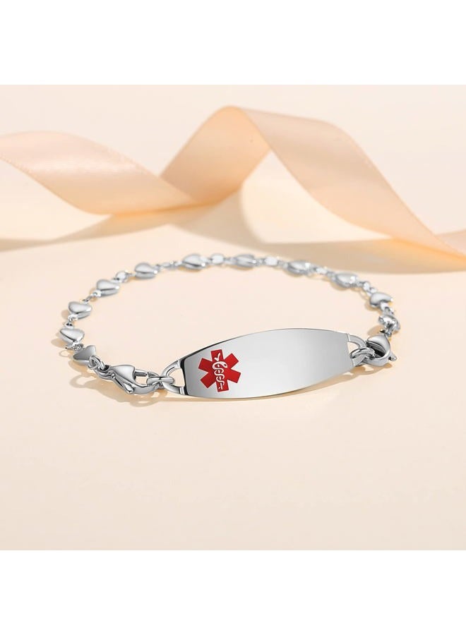 linnalove 7.5” Interchangeable heart Medical alert bracelets for Women Dnr medical bracelets - Image 3