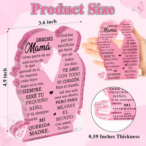 Yopyame Gift for Mom from Son - Spanish Mamá Mom Acrylic Mother Son Embracing Acrylic Plaque Sign Best Mother Ever Gifts Regalos para Mama Office Desk Birthday Mother’s Day Christmas Keepsake Gifts - Image 2