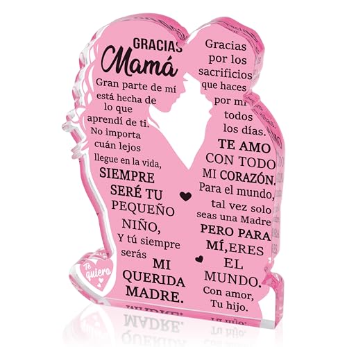 Yopyame Gift for Mom from Son - Spanish Mamá Mom Acrylic Mother Son Embracing Acrylic Plaque Sign Best Mother Ever Gifts Regalos para Mama Office Desk Birthday Mother’s Day Christmas Keepsake Gifts - Image 1