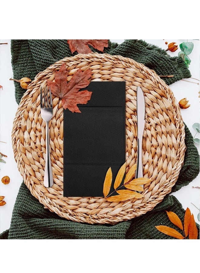 25 منديلًا ورقيًا أسودًا بملمس الكتان، مناديل عشاء تشبه القماش مع جيب مدمج لأدوات المائدة، مناشف ورقية ماصة مسبقة الطي للاستخدام مرة واحدة للضيوف - Image 4