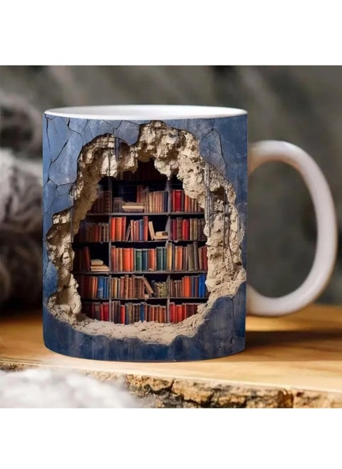 3D Bookshelf Mug - A Library Shelf Cup, Book Lovers Coffee Mug, 3D Creative Space Design Multi-Purpose Ceramic Mug (Model-A)