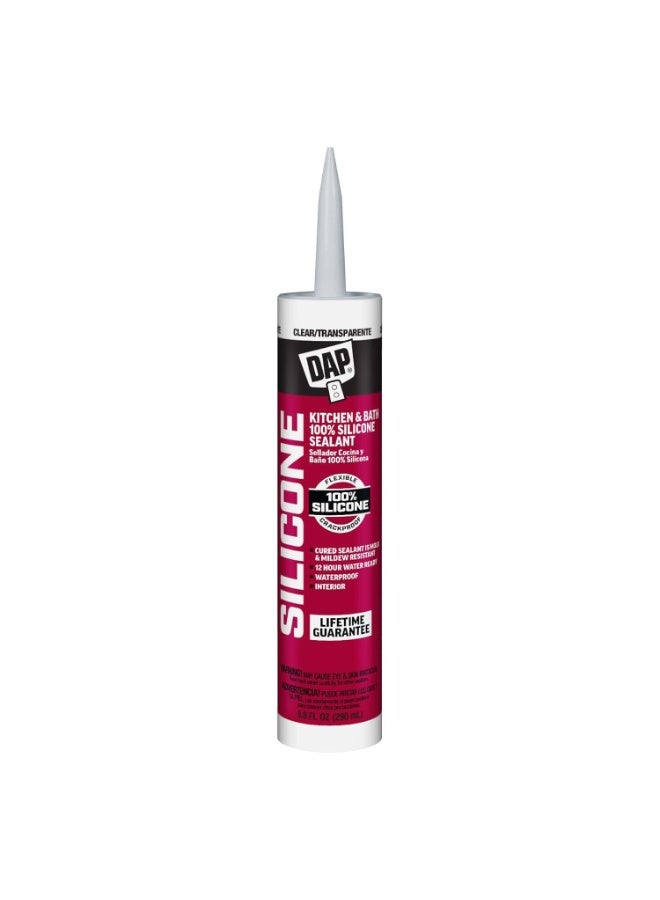 Dap 08648 9.8 Oz. 100% Silicone Kitchen and Bath Sealant, Clear - Image 1