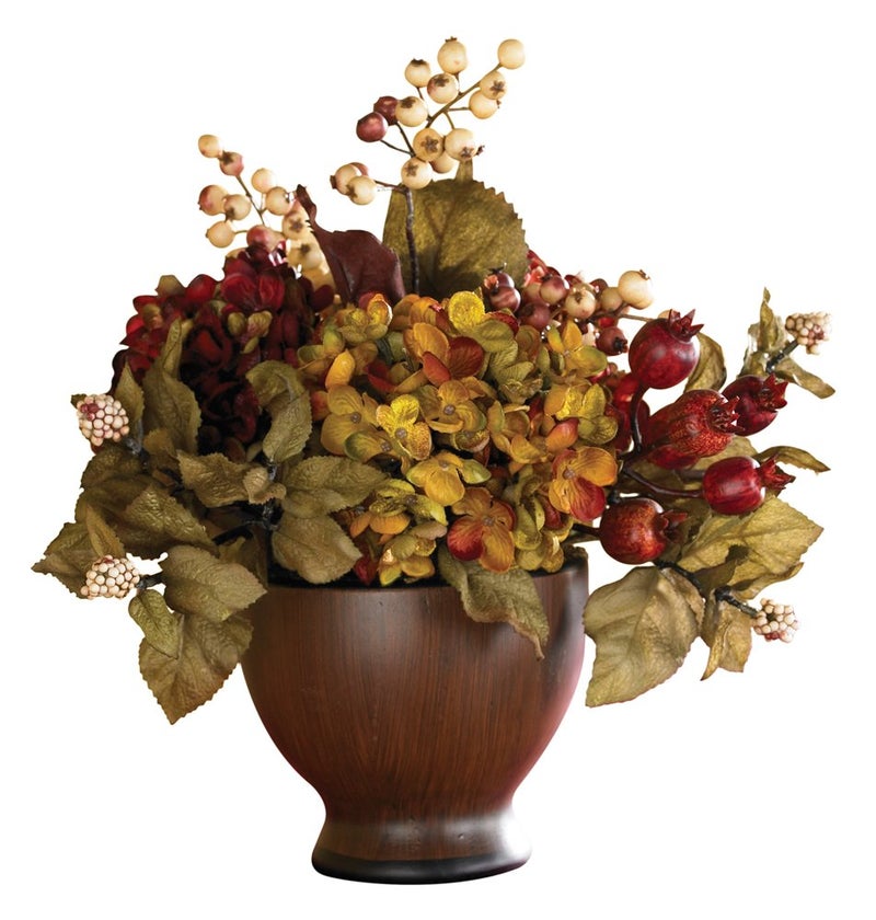 Nearly Natural Autumn Hydrangea with Round Vase