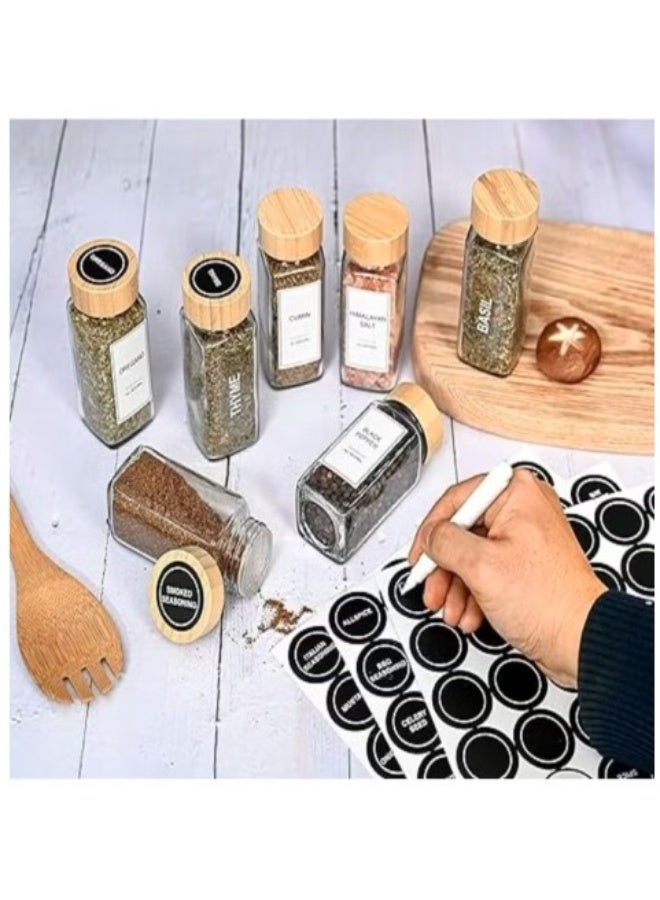 eBasket 12-piece spice jar set  with small labels for classifying spices. The jars are made of high-quality glass with a tight-fitting wooden lid and a silicone funnel for easy use. - Image 5