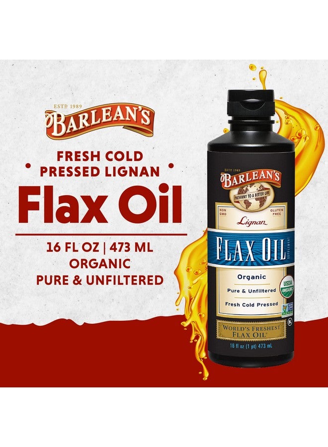 Barlean's Organic Lignan Flaxseed Oil Liquid Supplement from Cold Pressed Flax Seeds - 7,230 mg ALA Omega-3 Fatty Acids for Heart Health, Vegan and Gluten Free, 16 oz - Image 1