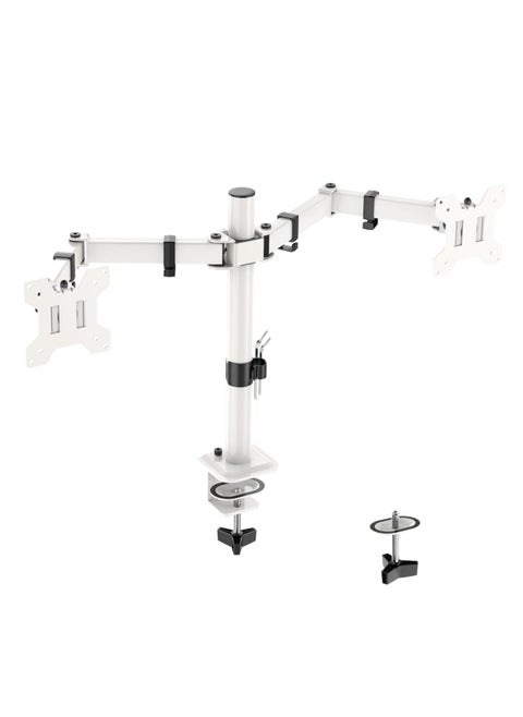 Ergonomic Dual Monitor Stand for 13-32 inch LCD LED PC Screens for Desks Monitor Stand Arm, Height Adjustable Arm Bracket Tilt 90° Swivel 180° Rotate 360°, VESA 75/100 ,White