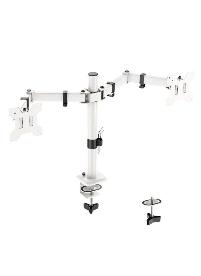 Ergonomic Dual Monitor Stand for 13-32 inch LCD LED PC Screens for Desks Monitor Stand Arm, Height Adjustable Arm Bracket Tilt 90° Swivel 180° Rotate 360°, VESA 75/100 ,White