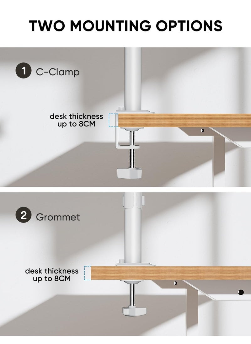 Ergonomic Dual Monitor Stand for 13-32 inch LCD LED PC Screens for Desks Monitor Stand Arm, Height Adjustable Arm Bracket Tilt 90° Swivel 180° Rotate 360°, VESA 75/100 ,White