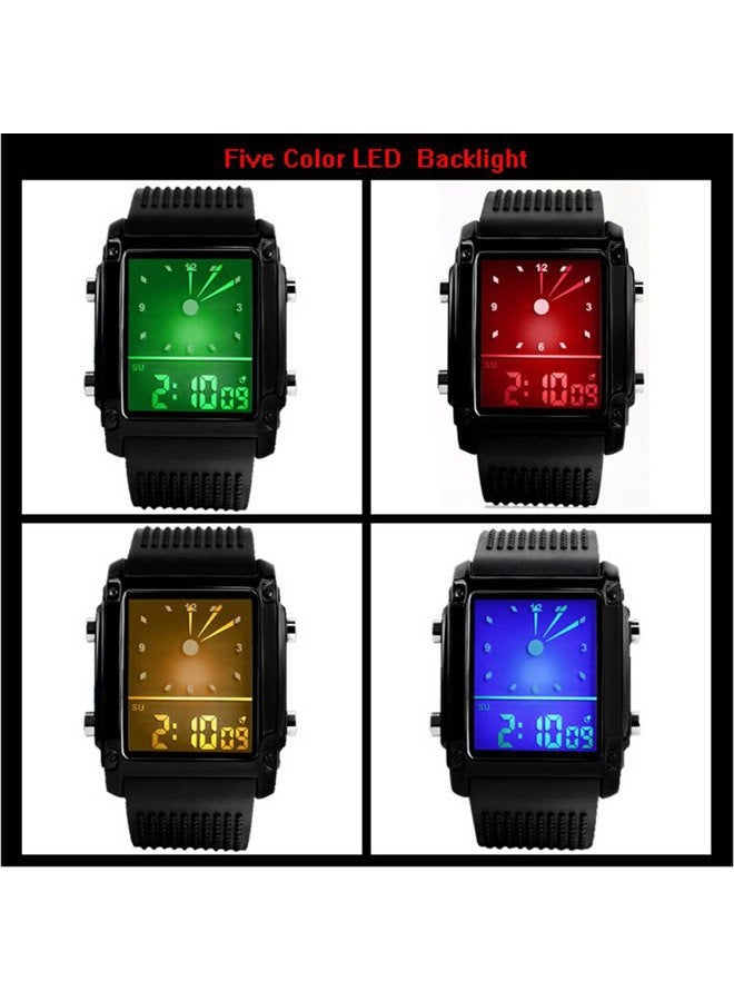 Fanmis Men's Waterproof Rectangle Dial Analog Digital Wrist Watch with Five LED Backlight Color Black - Image 4
