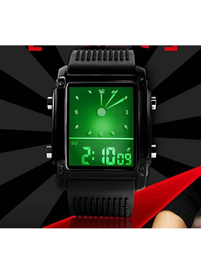 Fanmis Men's Waterproof Rectangle Dial Analog Digital Wrist Watch with Five LED Backlight Color Black - Image 2