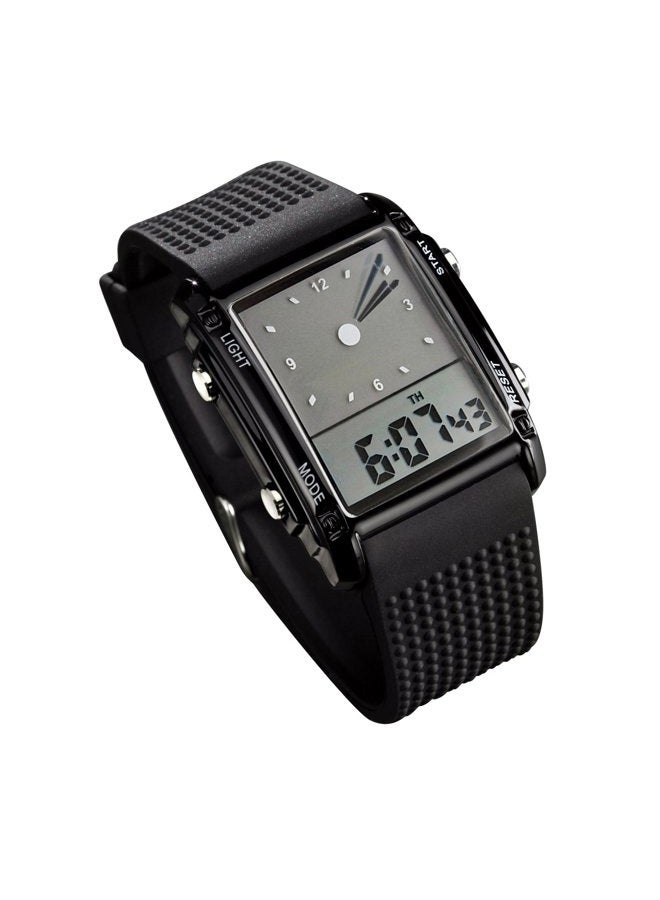 Fanmis Men's Waterproof Rectangle Dial Analog Digital Wrist Watch with Five LED Backlight Color Black - Image 1