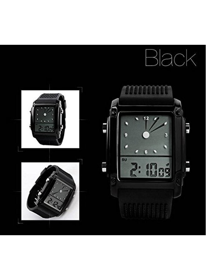 Fanmis Men's Waterproof Rectangle Dial Analog Digital Wrist Watch with Five LED Backlight Color Black - Image 5