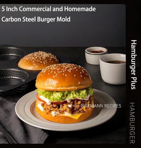 HOMOMSAE Large Hamburger Bun Pan, 5 Inch Perforated Commercial Non-Stick Carbon Steel Baking Mold, 4-Cavity Big Baking Pan for Homemade Hamburger Buns Meat Pie Bread Mini Pizza - Image 5
