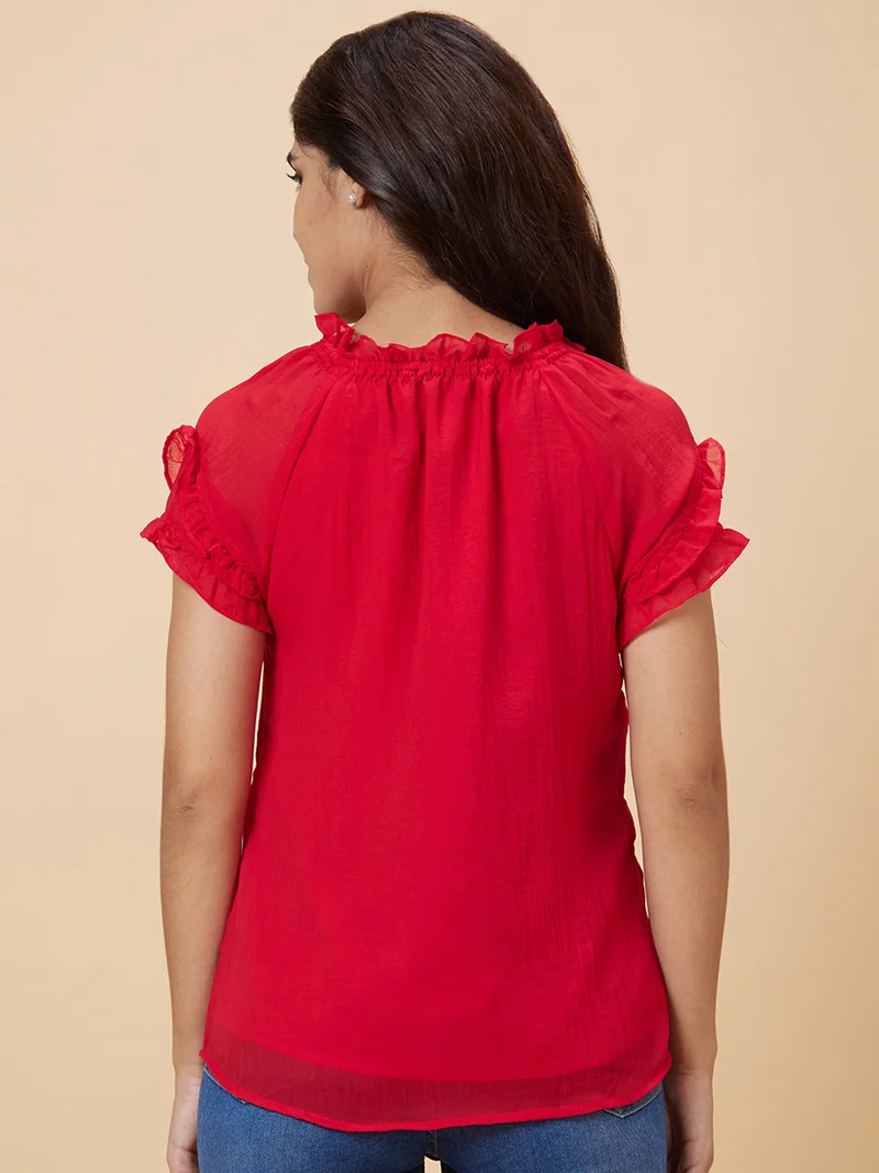globus Women Ruffled V-Neck Regular Top