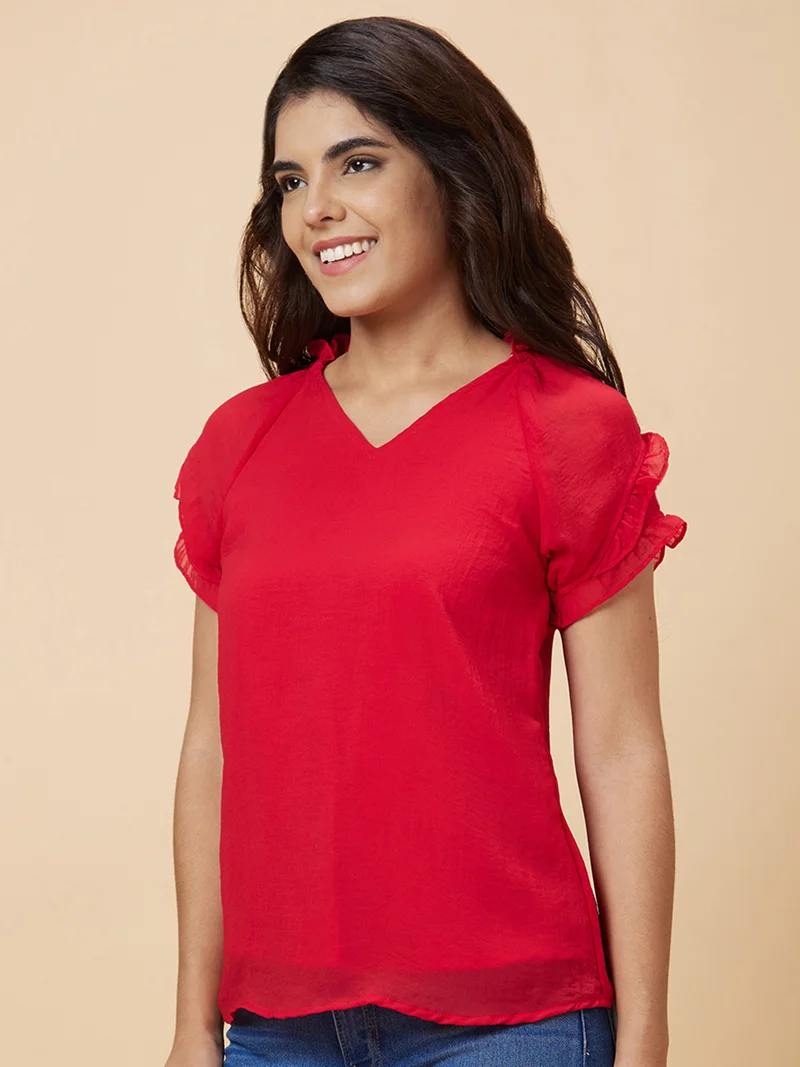 globus Women Ruffled V-Neck Regular Top