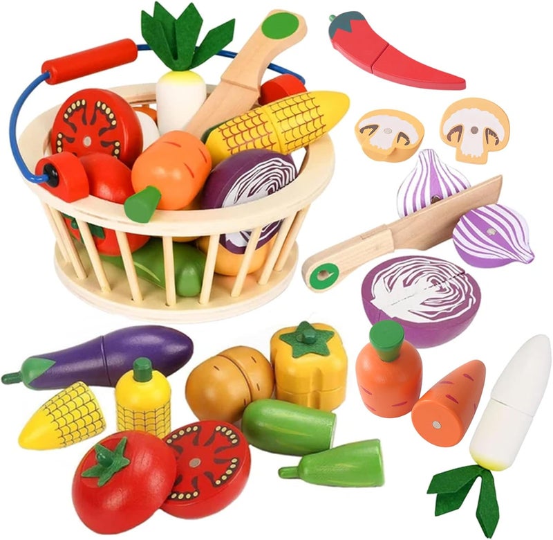 Smartwo Wooden Fruits and Vegetables for Children's Dinette, Magnetic Cuttable Food, Children's Kitchen Toy, Children's Kitchen Accessory, Baby Dinette, Girl Boy Gift 2 3 4 5 6 Years Old - Image 1