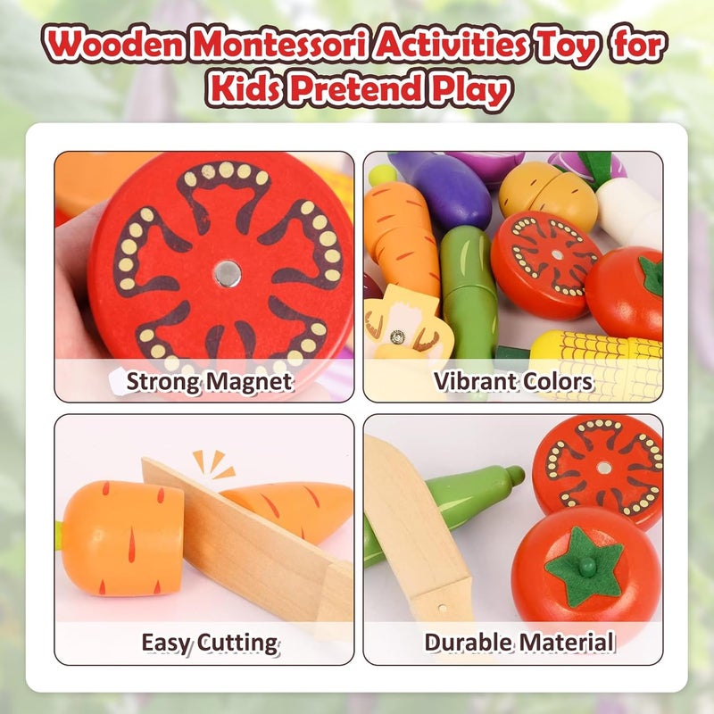 Smartwo Wooden Fruits and Vegetables for Children's Dinette, Magnetic Cuttable Food, Children's Kitchen Toy, Children's Kitchen Accessory, Baby Dinette, Girl Boy Gift 2 3 4 5 6 Years Old - Image 5