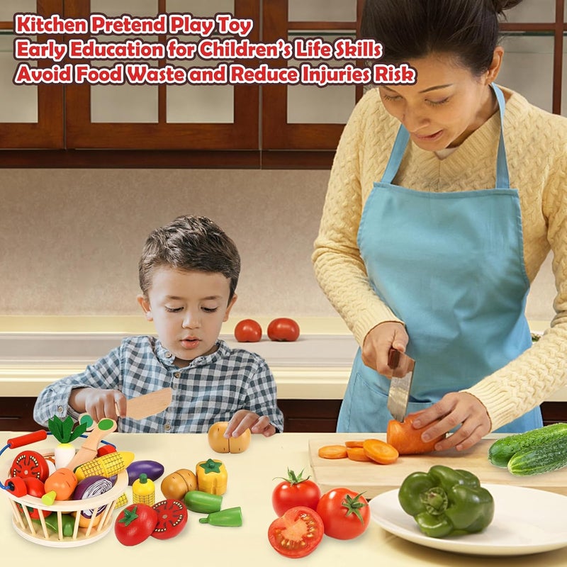 Smartwo Wooden Fruits and Vegetables for Children's Dinette, Magnetic Cuttable Food, Children's Kitchen Toy, Children's Kitchen Accessory, Baby Dinette, Girl Boy Gift 2 3 4 5 6 Years Old - Image 2
