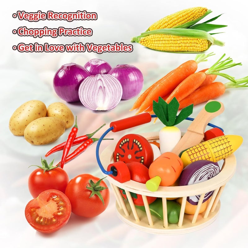 Smartwo Wooden Fruits and Vegetables for Children's Dinette, Magnetic Cuttable Food, Children's Kitchen Toy, Children's Kitchen Accessory, Baby Dinette, Girl Boy Gift 2 3 4 5 6 Years Old - Image 4