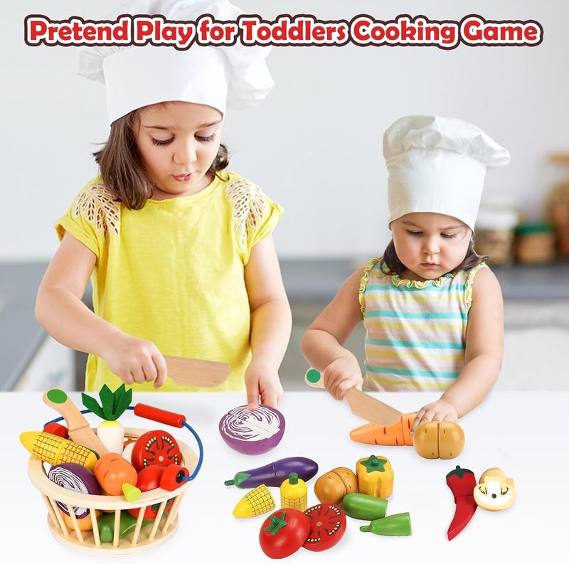 Smartwo Wooden Fruits and Vegetables for Children's Dinette, Magnetic Cuttable Food, Children's Kitchen Toy, Children's Kitchen Accessory, Baby Dinette, Girl Boy Gift 2 3 4 5 6 Years Old - Image 3