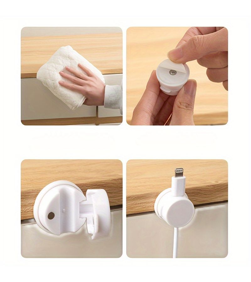 White 4pcs Rotatable Cable Clips Anti Slip Cord Organizer for Desk - Image 5