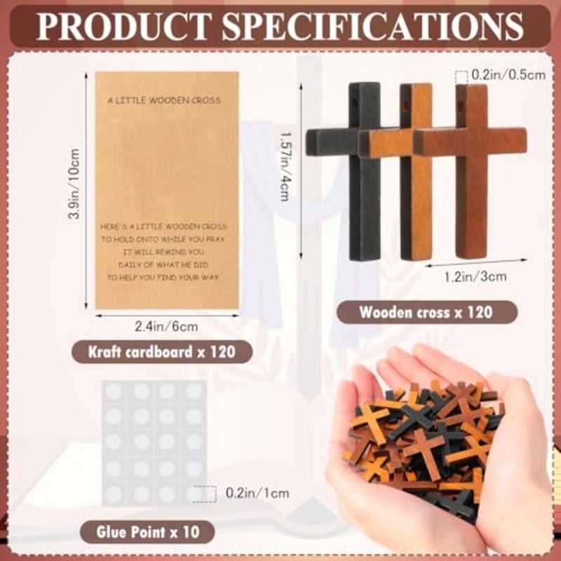 Sets Pocket Hug Token Bulk Pocket Crosses in Bulk Mini Wooden Cross Gifts with Hug Greeting Cards Exchange Cards for Friends Family Christians Church 3 Colors - Image 2