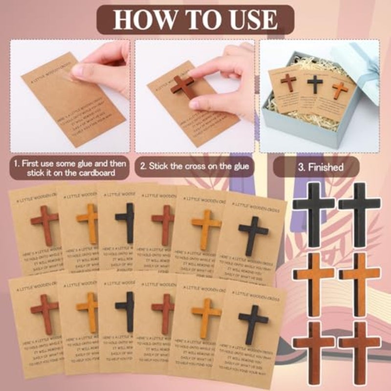 Sets Pocket Hug Token Bulk Pocket Crosses in Bulk Mini Wooden Cross Gifts with Hug Greeting Cards Exchange Cards for Friends Family Christians Church 3 Colors - Image 4