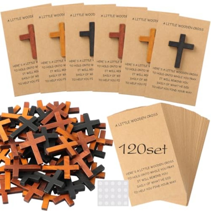 Sets Pocket Hug Token Bulk Pocket Crosses in Bulk Mini Wooden Cross Gifts with Hug Greeting Cards Exchange Cards for Friends Family Christians Church 3 Colors - Image 1