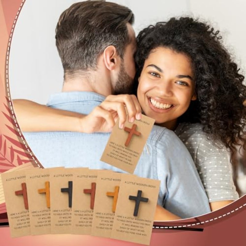 Sets Pocket Hug Token Bulk Pocket Crosses in Bulk Mini Wooden Cross Gifts with Hug Greeting Cards Exchange Cards for Friends Family Christians Church 3 Colors - Image 3