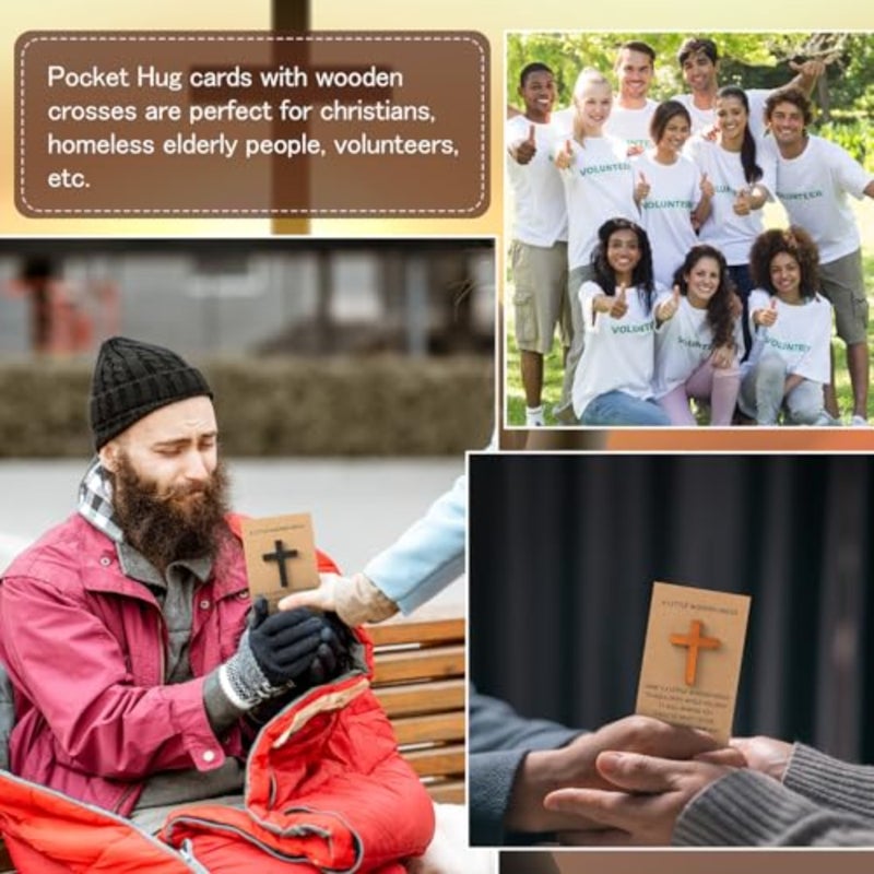 Sets Pocket Hug Token Bulk Pocket Crosses in Bulk Mini Wooden Cross Gifts with Hug Greeting Cards Exchange Cards for Friends Family Christians Church 3 Colors - Image 5