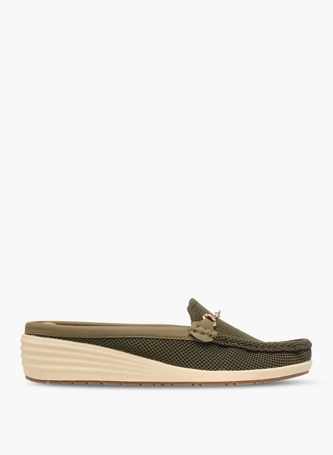 Le Confort  Metal Accent Flyknit Slip-On Mules With Wedge Heels for Women | Best Price UAE