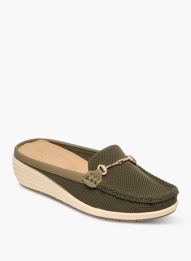 Le Confort Metal Accent Flyknit Slip-On Mules With Wedge Heels