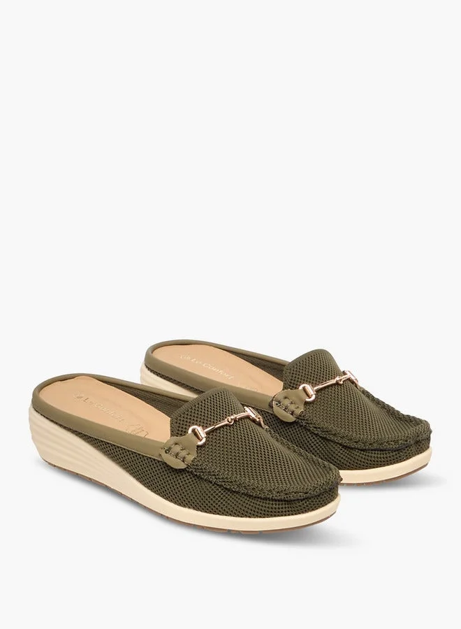 Le Confort Metal Accent Flyknit Slip-On Mules With Wedge Heels