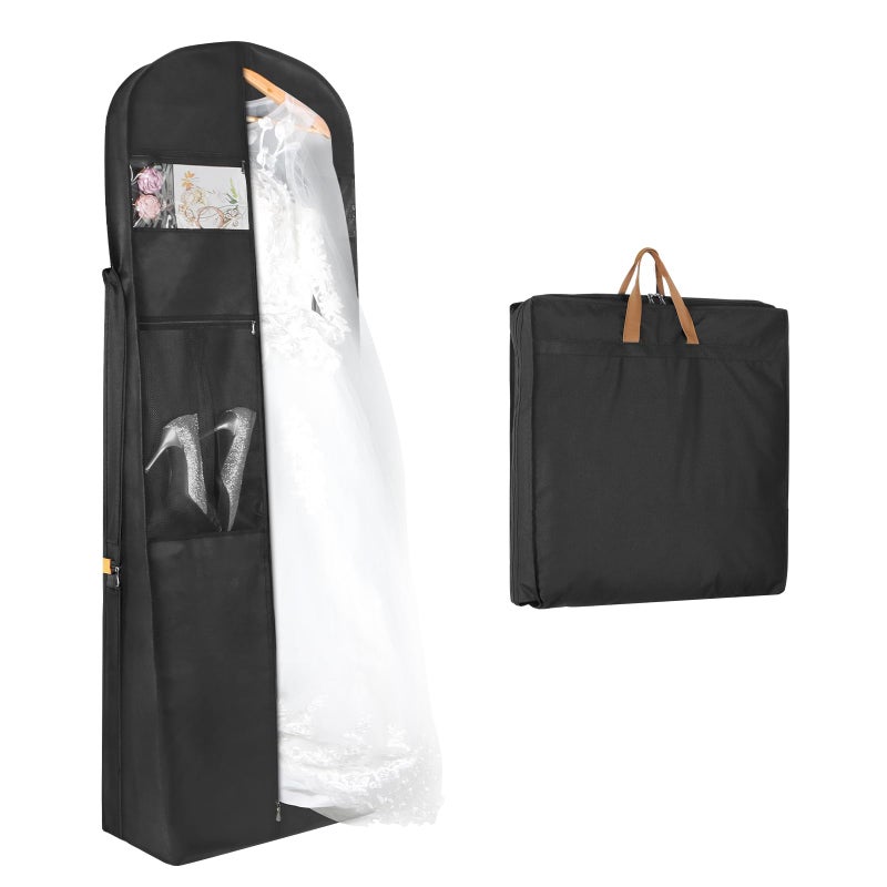 Syeeiex Wedding Dress Bag Carry On Garment Bag Dress Cover 72 Inch Dress Carrier with Large Pockets  PVC Transparent Window Breathable Dress Carriers for Women Travel for Wedding and Feast 1 Pack