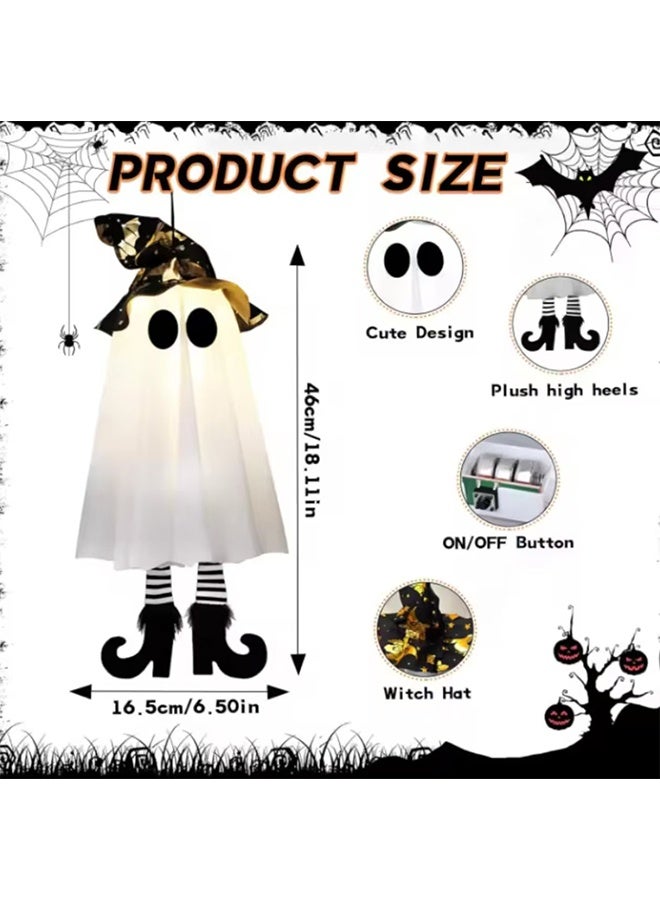 JCB CHIC زينة شبح معلقة لعيد الهالوين، قبعات ساحرات الهالوين الخارجية، أشباح متوهجة لأشجار الحديقة، زينة الهالوين للفناء (3 قطع) - Image 2