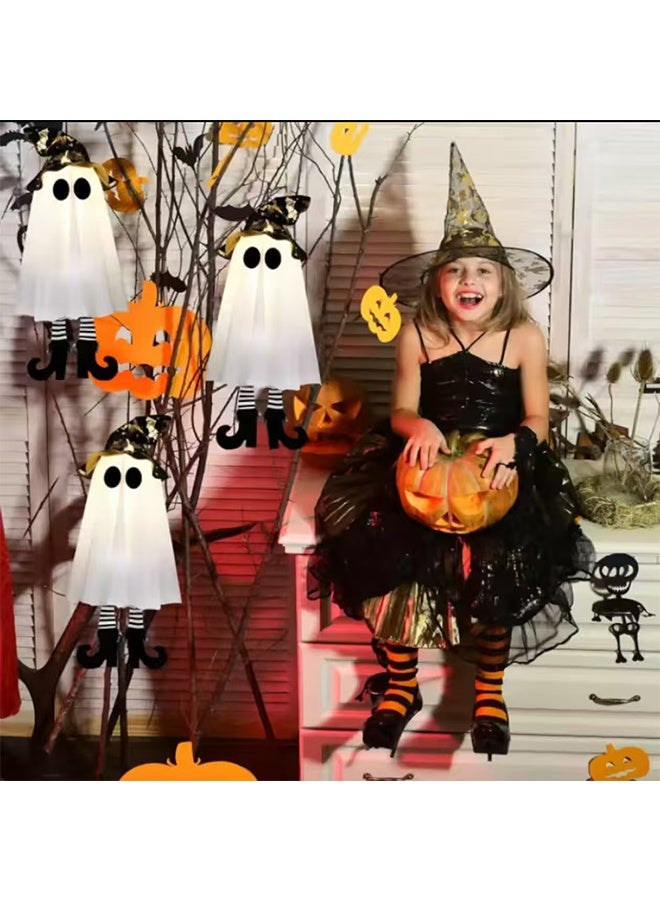 JCB CHIC زينة شبح معلقة لعيد الهالوين، قبعات ساحرات الهالوين الخارجية، أشباح متوهجة لأشجار الحديقة، زينة الهالوين للفناء (3 قطع) - Image 4