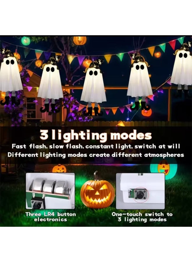 JCB CHIC زينة شبح معلقة لعيد الهالوين، قبعات ساحرات الهالوين الخارجية، أشباح متوهجة لأشجار الحديقة، زينة الهالوين للفناء (3 قطع) - Image 3