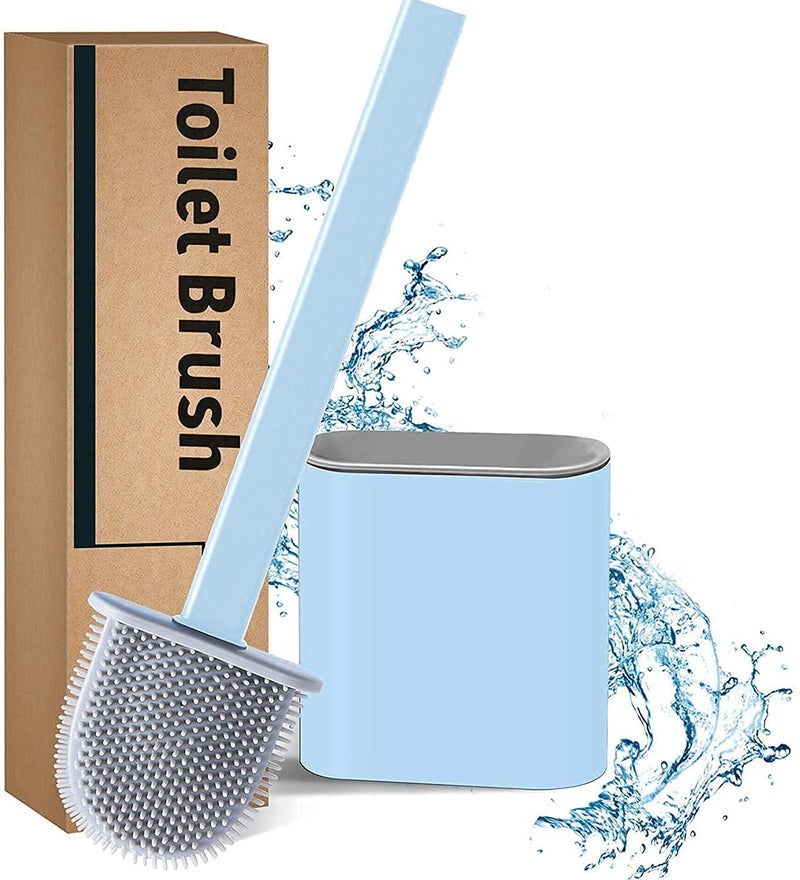 Silicone Toilet Brush with Slim Holder Flex Toilet Brush Antidrip Toilet Cleaner Brush with Self Adhesive Wall Sticker NonSlip Long Handle Toilet Brush Pack of 1Multicolor - Image 1