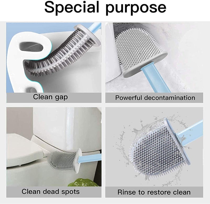 Silicone Toilet Brush with Slim Holder Flex Toilet Brush Antidrip Toilet Cleaner Brush with Self Adhesive Wall Sticker NonSlip Long Handle Toilet Brush Pack of 1Multicolor - Image 5