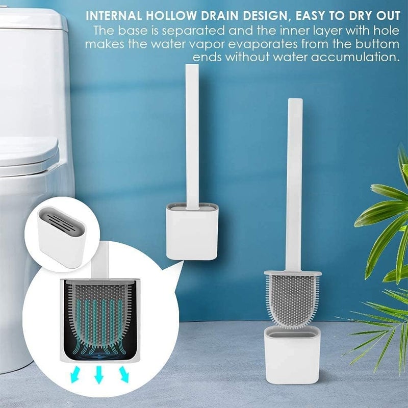 Silicone Toilet Brush with Slim Holder Flex Toilet Brush Antidrip Toilet Cleaner Brush with Self Adhesive Wall Sticker NonSlip Long Handle Toilet Brush Pack of 1Multicolor - Image 4