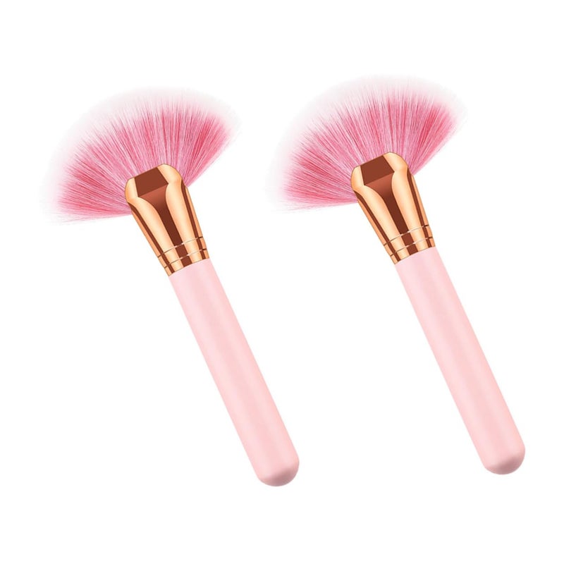 FAVOMOTO 2pcs Professional Wooden Handle Fan Makeup Brush Set with Nylon Bristles for Powder Application, Facial Blusher, and Cosmetic Use - Image 5