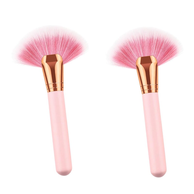 FAVOMOTO 2pcs Professional Wooden Handle Fan Makeup Brush Set with Nylon Bristles for Powder Application, Facial Blusher, and Cosmetic Use - Image 4